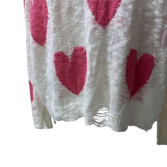 Blakeley Lightweight Loose Knit Sweater With Pink Hearts Distressed Hemline XL - Picture 4 of 10